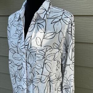 Cynthia Rowley linen, long sleeves, white with black shirt women's size L